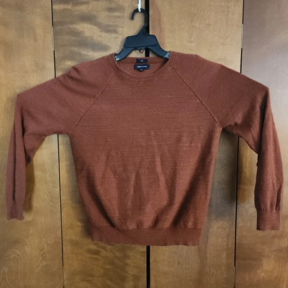 D21  J Crew Slim Fit Crew Neck Long‎ Sleeve Sweater Men's Medium Rust Cotton